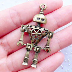 3D Robot Charm | Vintage Robot Pendant | Antique Mechanical Toy Charm | Sci Fi Charm | Steampunk Jewelry | Keychain DIY | Gift for Him (1 piece / Antique Bronze / 25mm x 46mm / 2 Sided)