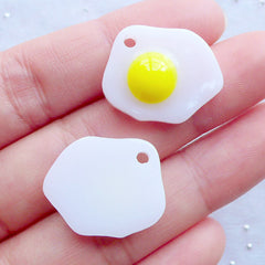 Fried Egg Resin Charms | Sunny Side Up Egg Cabochons | Dollhouse Miniature Food Jewelry | Kitsch Planner Charm Making | Kawaii Charm DIY (3pcs / 16mm x 21mm / Flat Back)