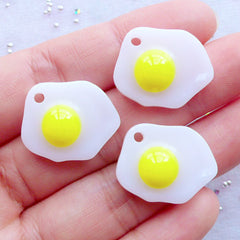 Fried Egg Resin Charms | Sunny Side Up Egg Cabochons | Dollhouse Miniature Food Jewelry | Kitsch Planner Charm Making | Kawaii Charm DIY (3pcs / 16mm x 21mm / Flat Back)