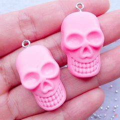 CLEARANCE Resin Skull Charms | Kawaii Skull Cabochons with Eye Pin | Halloween Party Decor | Sweet Goth Jewellery DIY | Spooky Phone Case Deco | Decoden Supplies (2pcs / Pink / 19mm x 33mm / Flat Back)