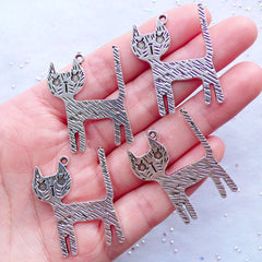 Silver Cat Charms | Kitty Pendant | Kitten Charm | Pussy Cat Charm | Pet Charm | Animal Jewelry Making | Kawaii Bag Charm DIY | Keychain Charm (4pcs / Tibetan Silver / 26mm x 34mm)