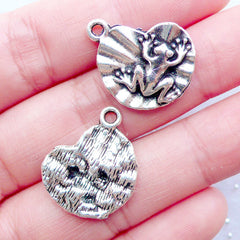 Silver Frog on Lotus Leaf Charms | Tree Frog Pendant | Bullfrog Charm | Froggie Charm | Toad Charm | Amphibian Charm | Freshwater Animal Charm | Bracelet Making (8pcs / Tibetan Silver / 19mm x 17mm)