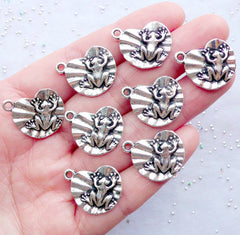 Silver Frog on Lotus Leaf Charms | Tree Frog Pendant | Bullfrog Charm | Froggie Charm | Toad Charm | Amphibian Charm | Freshwater Animal Charm | Bracelet Making (8pcs / Tibetan Silver / 19mm x 17mm)