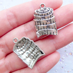 CLEARANCE Silver Measuring Tape Charms | Tape Measure Pendant | Ruler Tape Charm | Sewing Jewellery | Seamstress Charm | Quilting Charm | Keychain Making | Bookmark Charm DIY (3pcs / Tibetan Silver / 16mm x 25mm)