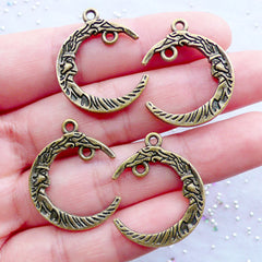 CLEARANCE Crescent Moon with Face Charm Connectors | Moon Pendant | Fairytale Charm | Fairy Tale Jewellery | Astrology Charm | Astronomy Jewelry | Necklace Making | Handbag Charm DIY (4 pcs / Antique Bronze / 21mm x 26mm / 2 Sided)