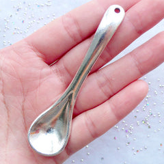 Huge Spoon Charm | 3D Silver Cutlery Pendant | Large Silverware Charm | Fake Food Jewellery Making | Kawaii Sweets Jewelry DIY | Swee Deco Supplies (1 piece / Tibetan Silver / 21mm x 83mm)