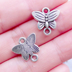 Silver Butterfly Charm Connectors | Small Insect Pendant | Spring Charm | Butterfly Bracelet Making | Nature Jewellery DIY | Animal Charm Supplies (10pcs / Tibetan Silver / 14mm x 14mm)