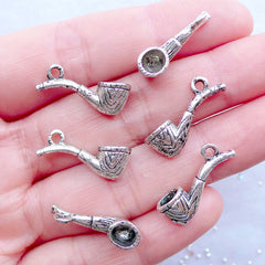 Tobacco Pipe Charms | 3D Smoking Pipe Pendant | Grandpa Charm | Jewelry for Father | Kitsch Jewellery | Novelty Charm Supplies | Keychain Making (6 pcs / Tibetan Silver / 7mm x 19mm / 2 Sided)