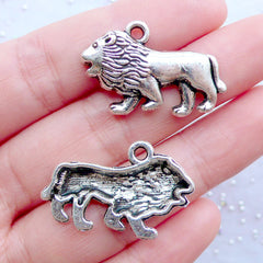 Silver Lion Charms | African Lion Pendant | Wild Animal Jewelry | Wildlife Charm | King of the Jungle Charm | Safari Charm | Zoo Charm | Charm Bracelet Making (3 pcs / Tibetan Silver / 28mm x 18mm)