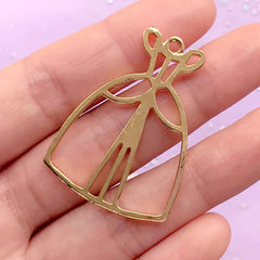 Princess Girl Dress Open Backed Bezel Charm | Kawaii Jewelry Making | UV Resin Craft Supplies (1 piece / Gold / 29mm x 40mm)