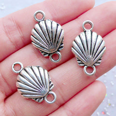 Scallop Shell Charm Connectors | Silver Sea Shell Pendant | Seashell Charm | Marine Life Charm | Saltwater Clam Charm | Sealife Charm | Ocean Sea Jewellery | Beach Charm Bracelet (3 pcs / Tibetan Silver / 15mm x 24mm / 2 Sided)