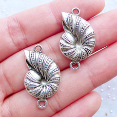 Silver Nautilus Shell Charm Connectors | Seashell Pendant | Sea Shell Charm | Marine Life Jewelry | Sealife Charm | Ocean Jewellery | Beach Necklace & Bracelet Making (2 pcs / Tibetan Silver / 15mm x 27mm)