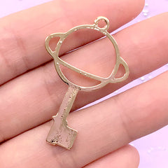 Saturn Key Open Bezel Charm | Kawaii Key Pendant | Outline Hollow Charm for UV Resin Filling | Epoxy Resin Crafts | Resin Jewellery Making (1 piece / Gold / 25mm x 39mm)