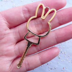 CLEARANCE Bunny Key Open Back Bezel Charm | Rabbit Key Pendant | Kawaii Charm for UV Resin Filling | Hollow Outline Charm | Epoxy Resin Art | Resin Jewelry Making (1 piece / Gold / 24mm x 65mm)