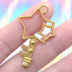 CLEARANCE Blank Open Bezel Charm in Star Key Shape | Double Star Key Charm | Hollow Outline Pendant for Epoxy Resin Filling | UV Resin Crafts | Kawaii Resin Jewellery DIY (1 piece / Gold / 26mm x 41mm)