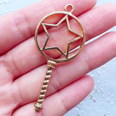 CLEARANCE Magical Star Wand Open Bezel Pendant | Kawaii Key Charm | Outlined Charm for Resin Art | Kawaii Magical Girl Supplies | Mahou Kei Jewellery Making (1 piece / Gold / 26mm x 57mm)