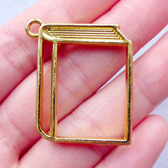 DEFECT Book Open Bezel Charm | Outlined Book Pendant | Kawaii Epoxy Resin Supplies | Metal Deco Frame for UV Resin Filling | Novelty Jewellery Making (1 piece / Gold / 30mm x 34mm / 2 Sided)