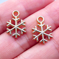Small Snowflake Charms | Gold Snow Flake Drop | Snowflakes Pendant | Christmas Jewelry | Winter Holiday Charm | Mini Christmas Ornament (2pcs / Gold / 10mm x 15mm)
