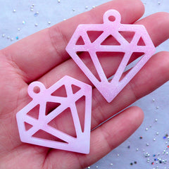Glittery Diamond Charms | Glitter Diamond Pendant | Kawaii Resin Charm | Pastel Fairy Kei Jewellery DIY | Decoden Phone Case (2pcs / Pink & White / 38mm x 39mm)