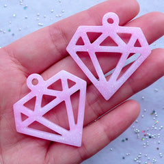 Glittery Diamond Charms | Glitter Diamond Pendant | Kawaii Resin Charm | Pastel Fairy Kei Jewellery DIY | Decoden Phone Case (2pcs / Pink & White / 38mm x 39mm)