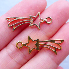 Shooting Star Open Backed Bezel Charm for UV Resin Crafts | Kawaii Charms | Deco Frame Charm for Resin Filling (2 pcs / Gold / 10mm x 26mm)