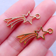 Shooting Star Open Backed Bezel Charm for UV Resin Crafts | Kawaii Charms | Deco Frame Charm for Resin Filling (2 pcs / Gold / 10mm x 26mm)