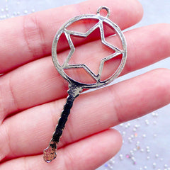 CLEARANCE Star Magic Wand Open Back Bezel Charm for UV Resin Filling | Magical Girl Charm | Kawaii Mahou Kei Jewelry | Hollow Key Charm for Resin Art (1 piece / Silver / 25mm x 57mm)