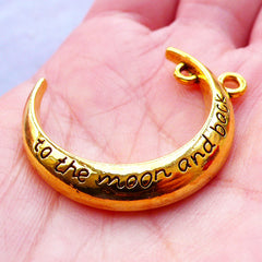 To the Moon and Back Crescent Moon Charm Connector | Moon Pendant | Necklace Making | Wedding Supplies | Valentine's Day Decoration (2 pcs / Antique Gold / 26mm x 34mm)