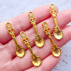 Miniature Fancy Spoon Charms | Utensil Charm | Cutlery Charm | Dollhouse Sweets Jewelry Making | Mini Doll Food Crafts (5 pcs / Gold / 9mm x 33mm)