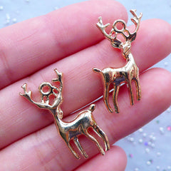 Gold Reindeer Charms | Animal Jewelry | Deer with Horn Pendant | Christmas Favor Decoration | Planner Charm DIY (3pcs / Gold / 18mm x 27mm / 2 Sided)