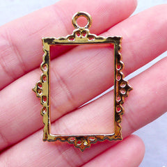 Rectangle Frame Open Back Bezel Charm for UV Resin Jewellery | Hollow Deco Frame Pendant for Resin Filling | Kawaii Craft Supplies (1 piece / Gold / 28mm x 39mm)