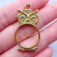 Owl Open Bezel Pendant for UV Resin Crafts | Hollow Deco Frame Charm for Resin Filling | Animal Bird Jewelry Findings | Kawaii Crafts (1 piece / Gold / 19mm x 36mm / 2 Sided)