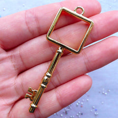 CLEARANCE Key Open Bezel Charm in Square Shape | Gold Key Necklace Making | Deco Frame for UV Resin Filling | Kawaii Resin Jewelry Findings (1 piece / Gold / 21mm x 63mm / 2 Sided)