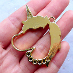 DEFECT Unicorn Head Open Backed Bezel Charm | Deco Frame for UV Resin Filling | Kawaii Magical Girl Jewelry Making | Mahou Kei Pendant (1 piece / Gold / 38mm x 44mm)