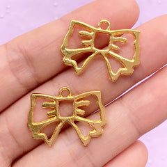 Kawaii Ribbon Open Backed Bezel Pendant | Deco Frame for UV Resin Filling | Cute Jewelry Findings (2 pcs / Gold / 25mm x 18mm)