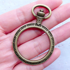 Vintage Pocket Watch Open Bezel Pendant | Pocketwatch Deco Frame for UV Resin Filling | Steampunk Jewellery Findings (1 piece / Antique Bronze / 38mm x 56mm / 2 Sided)