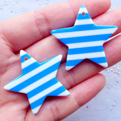 Kawaii Chunky Resin Charm Supplies | Cute Star Pendant | Harajuku Kei Jewelry DIY | Decoden Pieces | Rockabilly Phone Case Deco (2 pcs / Blue / 36mm x 34mm / 2 Sided)