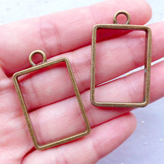 Rectangle Open Back Bezel Pendant | Outlined Rectangular Charms | Hollow Frame for UV Resin Jewellery Making | Geometry Charm Supplies (Antique Bronze / 2pcs / 22mm x 36mm)