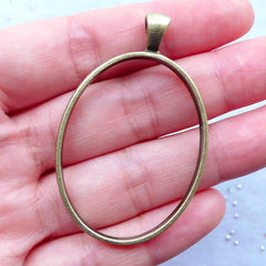 Oval Open Back Bezel Pendant | Outline Oval Charm | Geometric Deco Frame | Hollow Charms for Resin Jewellery DIY (Antique Bronze / 1 piece / 32mm x 51mm)