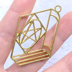 Pentagram Wicca Spell Book Open Bezel Charm | Magical Girl Deco Frame for UV Resin Filling | Mahou Kei Jewelry DIY (1 piece / Gold / 30mm x 50mm)