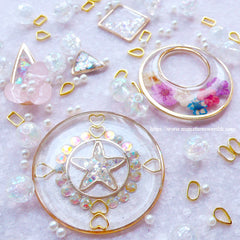 CLEARANCE Star Deco Frame | Open Back Frame for Japan UV Resin Craft | Kawaii Jewelry Supplies (2pcs / Silver / 22mm x 21mm)