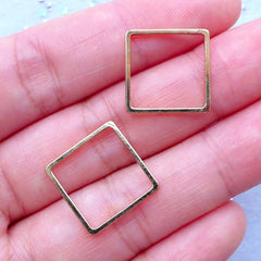 Square Open Frame | Outlined Geometric Deco Frame | Kawaii UV Resin Jewelry DIY | Connector Charms (2 pcs / Gold / 15mm x 15mm)