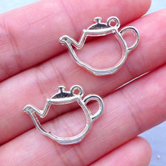 Teapot Open Back Bezel for UV Resin Craft | Outlined Tea Pot Charms | Alice in Wonderland Jewelry Making | Deco Frame for Resin Filling (2pcs / Silver / 21mm x 15mm)