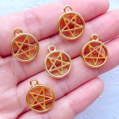 Pentacle Star Charms | Pentagram Pendant | Lucky Star Charm | Magical Jewelry Findings | Kawaii Craft Supplies (5pcs / Gold / 14mm x 17mm / 2 Sided)