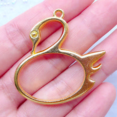 CLEARANCE Swan Open Bezel for Japanese UV Resin Crafts | Kawaii Deco Frame for Resin Filling | Animal Pendant | Bird Charm (1 piece / Gold / 37mm x 38mm / 2 Sided)
