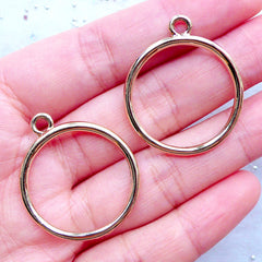 Circle Open Bezel for Japan UV Resin Crafts | Round Deco Frame for Resin Filling | Geometric Charm (2 pcs / Gold / 27mm x 31mm / 2 Sided)