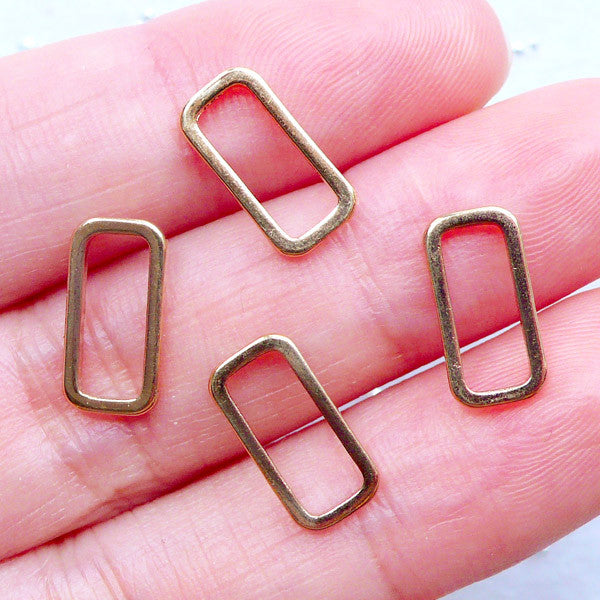 Rounded Rectangular Deco Frame for UV Resin Crafts | Round Rectangle Open Frame | Modern Geometric Jewelry Findings (4 pcs / Gold / 6mm x 12mm)