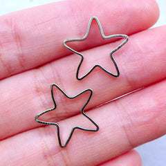 CLEARANCE Outlined Star Open Frame | Cute Hollow Star Frame | Kawaii Deco Frame for UV Resin Jewelry Making (2pcs / Silver / 16mm x 15mm)