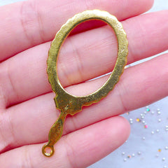 Hand Mirror Open Bezel Charm with Lace Border | Kawaii Deco Frame for UV Resin Filling | Lolita Accessories (1 piece / Gold / 25mm x 49mm)