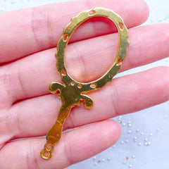 Handheld Mirror Open Back Bezel Pendant with Decorative Border | Deco Frame for UV Resin Craft | Kawaii Lolita Accessory Making (1 piece / Gold / 25mm x 60mm)